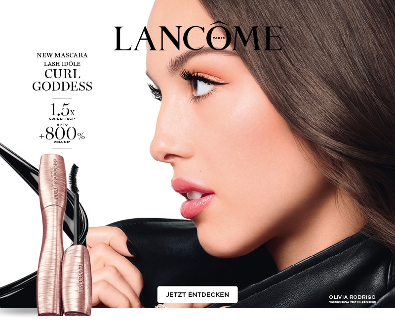 Lancôme Lash Idôle Curl Goddess Mascara in Roségold mit geschwungener Bürste, präsentiert in einer Beauty‑Kampagne für maximales Volumen und Curl‑Effekt.